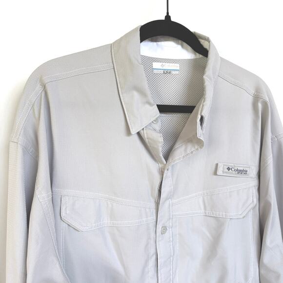 Columbia PFG Pro Fishing Gear Gray Vented Top Button Down Camping Shirt Mens XL - Picture 2 of 11